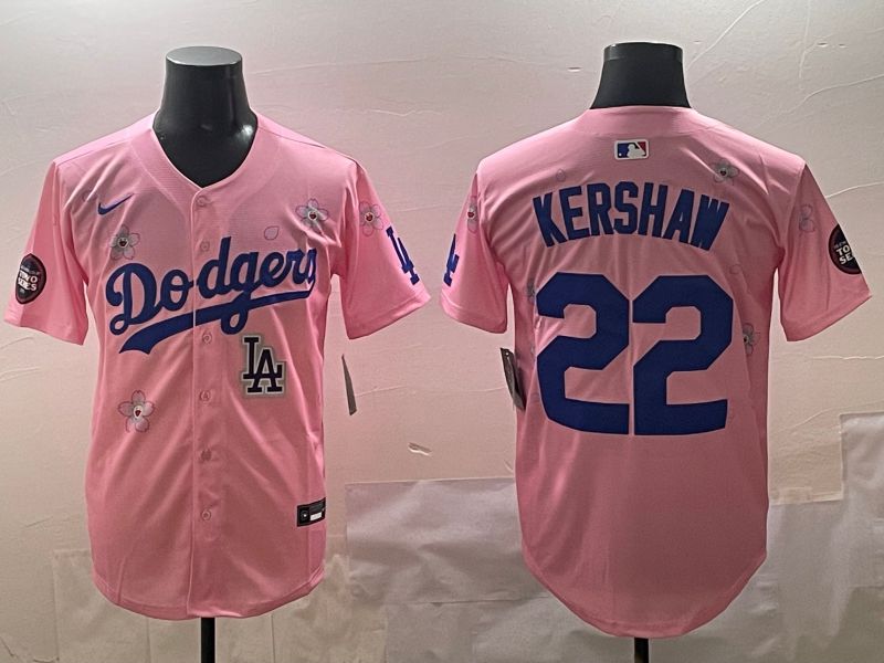 Men Los Angeles Dodgers #22 Kershaw Pink Sakura Edition 2025 Nike MLB Jersey style 10